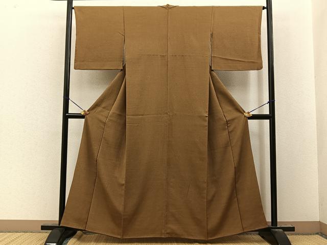 平和屋着物●上質な紬　色無地　芝翫茶色　正絹　逸品　BAAY8223hj