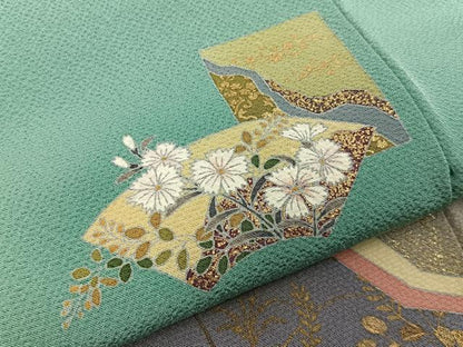 平和屋着物■訪問着　地紙草花文　金彩　正絹　逸品　BAAY8225hj