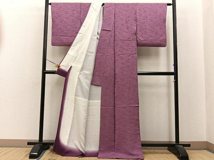 平和屋着物●上質な色無地　霞地紋　蘇芳香色　正絹　逸品　BAAY8237hj