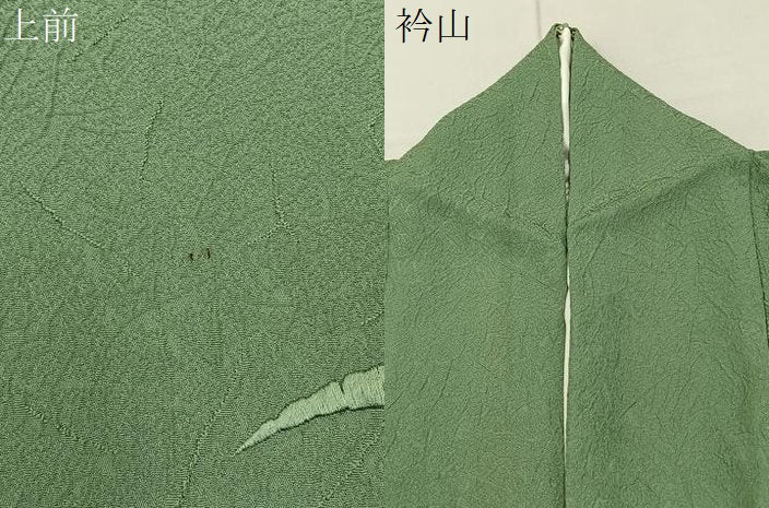 平和屋着物●無地絵羽訪問着　総刺繍　雪芝文　山葵色　正絹　逸品　BAAY8239hj