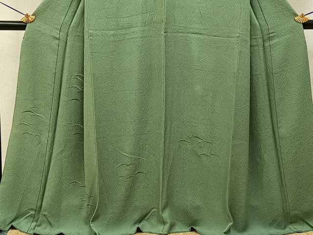 平和屋着物●無地絵羽訪問着　総刺繍　雪芝文　山葵色　正絹　逸品　BAAY8239hj