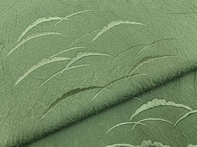 平和屋着物●無地絵羽訪問着　総刺繍　雪芝文　山葵色　正絹　逸品　BAAY8239hj