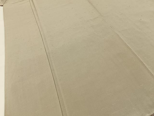平和屋着物●上質な色無地　白橡色　お召縮緬　正絹　逸品　BAAY8240hj