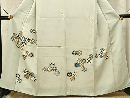 平和屋着物■訪問着　刺繍　亀甲花文　金彩　正絹　逸品　BAAY8245hj