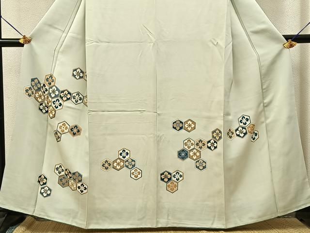 平和屋着物■訪問着　刺繍　亀甲花文　金彩　正絹　逸品　BAAY8245hj