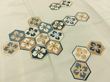 平和屋着物■訪問着　刺繍　亀甲花文　金彩　正絹　逸品　BAAY8245hj
