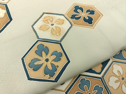 平和屋着物■訪問着　刺繍　亀甲花文　金彩　正絹　逸品　BAAY8245hj