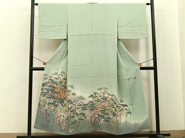 平和屋着物●本加賀友禅作家　寺莿新一　色留袖　松竹梅　飛鳥風景文　暈し染め　正絹　逸品　BAAY8255hj
