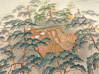 平和屋着物●本加賀友禅作家　寺莿新一　色留袖　松竹梅　飛鳥風景文　暈し染め　正絹　逸品　BAAY8255hj