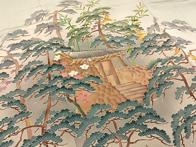 平和屋着物●本加賀友禅作家　寺莿新一　色留袖　松竹梅　飛鳥風景文　暈し染め　正絹　逸品　BAAY8255hj