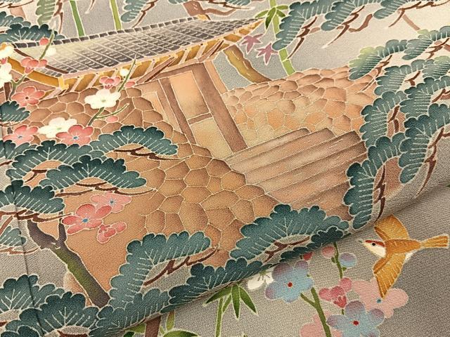 平和屋着物●本加賀友禅作家　寺莿新一　色留袖　松竹梅　飛鳥風景文　暈し染め　正絹　逸品　BAAY8255hj
