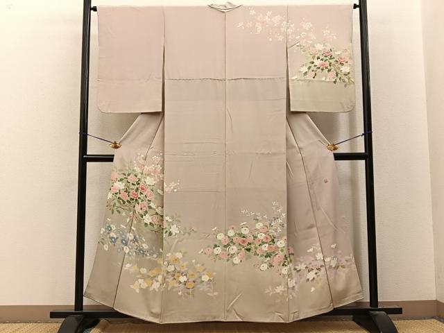 平和屋着物●訪問着　友禅　作家物　枝花文　暈し染め　正絹　逸品　BAAY8258hj