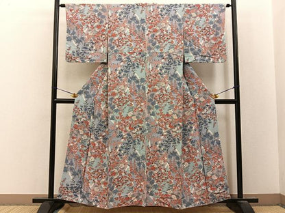平和屋着物■上質な小紋　花鳥文　金彩　鬼しぼ縮緬　正絹　逸品　BAAY8261hj
