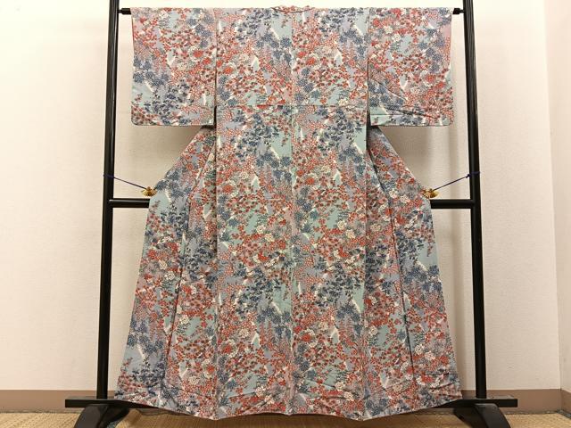平和屋着物■上質な小紋　花鳥文　金彩　鬼しぼ縮緬　正絹　逸品　BAAY8261hj
