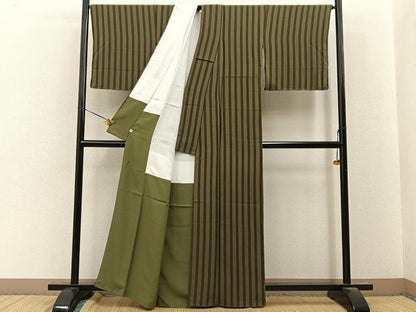 平和屋着物●上質な小紋　間道　鬼しぼ縮緬　正絹　逸品　BAAY8280hj