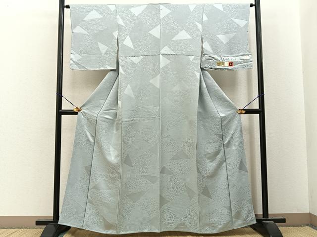 平和屋着物●上質な色無地　鹿の子どんす　切嵌花地紋　白鼠色　反端付き　正絹　逸品　BAAY8294hj
