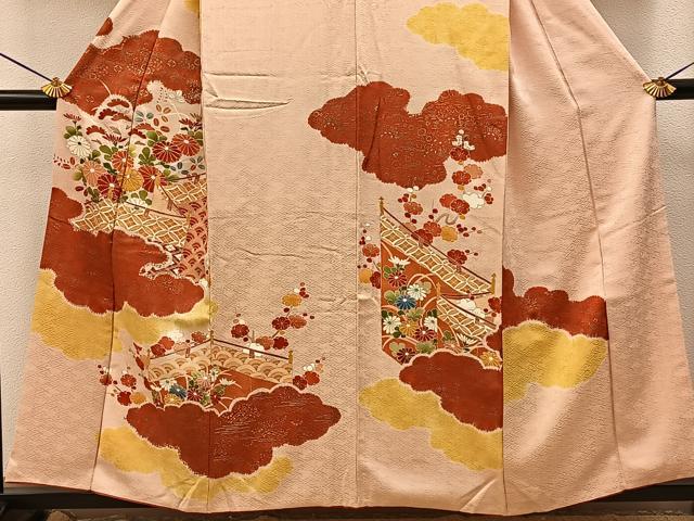 平和屋着物■訪問着　絞り　駒刺繍　万幕吉祥秋草文　金彩　小田急百貨店扱い　正絹　逸品　BAAY8302hj