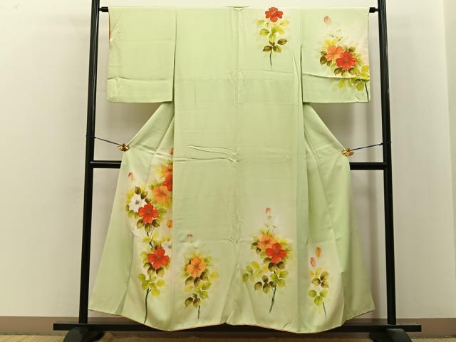 平和屋着物■訪問着　手描き　草花文　暈し染め　金彩　正絹　逸品　BAAY8304hj