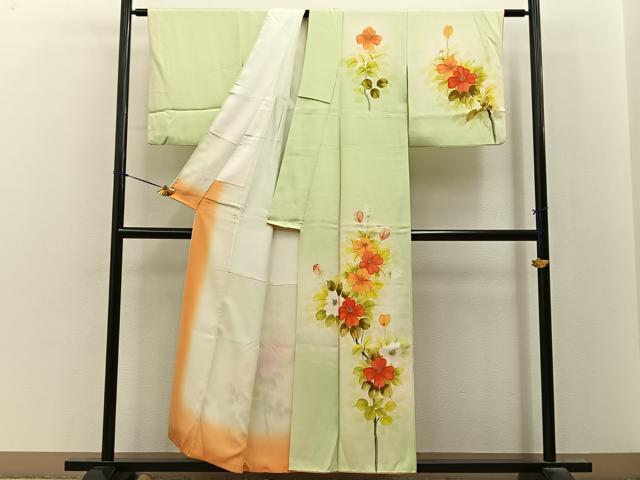平和屋着物■訪問着　手描き　草花文　暈し染め　金彩　正絹　逸品　BAAY8304hj