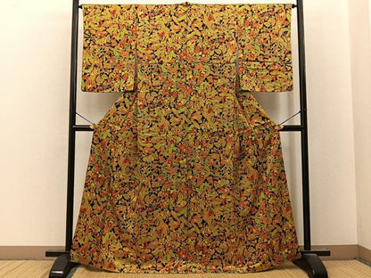平和屋着物■上質な小紋　花鳥文　黒地　正絹　逸品　BAAY8306hj