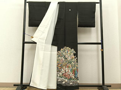 平和屋着物●豪華黒留袖　友禅　作家物　松竹梅　飛鶴風景文　正絹　逸品　未使用　BAAY8309hj