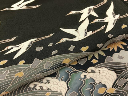 平和屋着物●豪華黒留袖　友禅　作家物　松竹梅　飛鶴風景文　正絹　逸品　未使用　BAAY8309hj