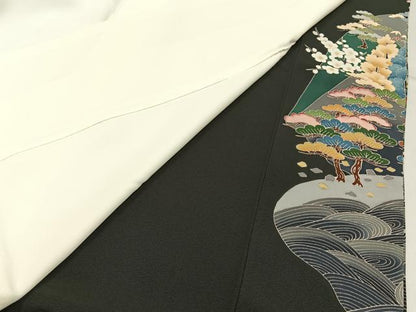平和屋着物●豪華黒留袖　友禅　作家物　松竹梅　飛鶴風景文　正絹　逸品　未使用　BAAY8309hj