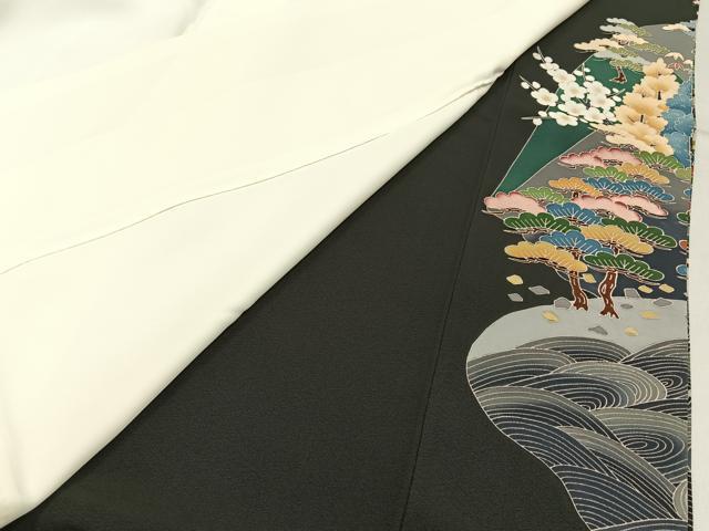 平和屋着物●豪華黒留袖　友禅　作家物　松竹梅　飛鶴風景文　正絹　逸品　未使用　BAAY8309hj