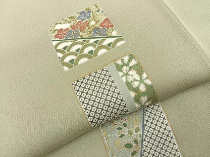 平和屋着物●訪問着　色紙吉祥花文　金彩　正絹　逸品　BAAY8311hj