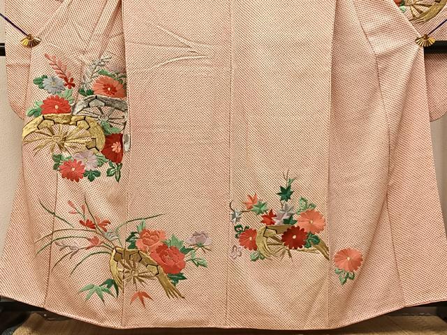 平和屋着物■豪華振袖　総絞り　駒刺繍　片輪車花文　正絹　逸品　BAAY8316hj