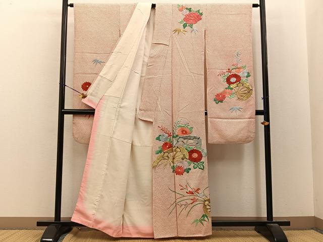 平和屋着物■豪華振袖　総絞り　駒刺繍　片輪車花文　正絹　逸品　BAAY8316hj