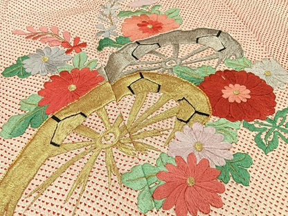 平和屋着物■豪華振袖　総絞り　駒刺繍　片輪車花文　正絹　逸品　BAAY8316hj