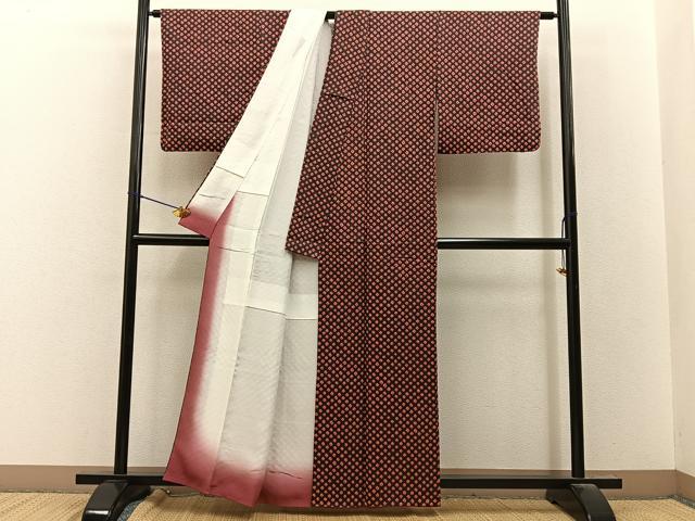 平和屋着物■上質な小紋　総絞り　菱文様　正絹　逸品　BAAY8317hj