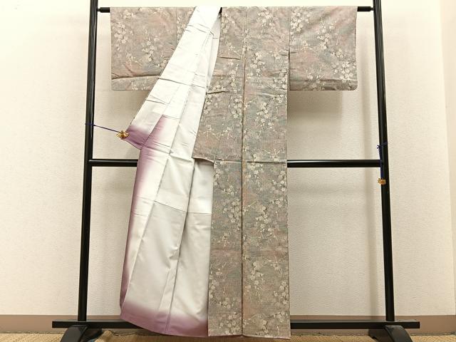 平和屋着物■上質な紬　枝梅文　正絹　逸品　BAAY8326hj