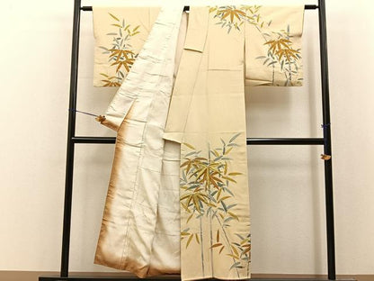 平和屋着物■訪問着　刺繍　笹　金彩　正絹　逸品　BAAY8330hj