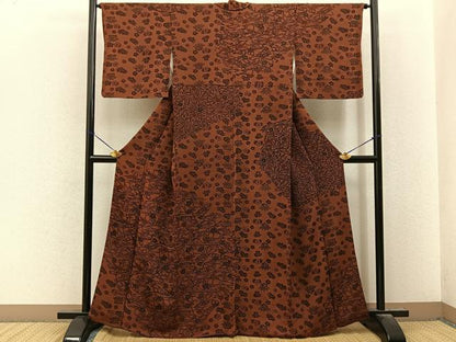 平和屋着物●訪問着　型染め　流水花文　鬼しぼ縮緬　正絹　逸品　BAAY8333hj