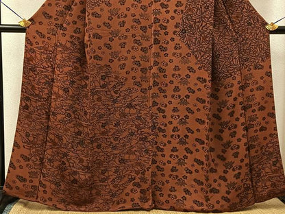 平和屋着物●訪問着　型染め　流水花文　鬼しぼ縮緬　正絹　逸品　BAAY8333hj