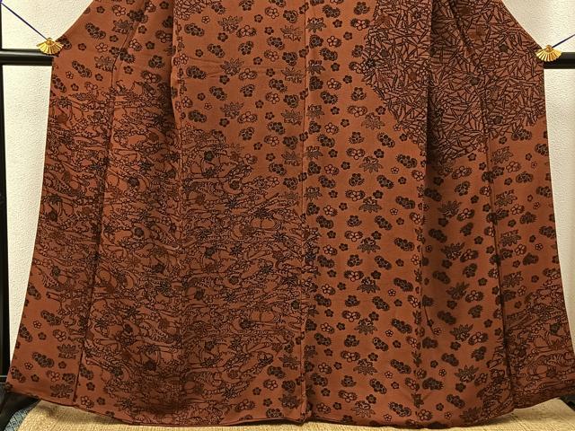 平和屋着物●訪問着　型染め　流水花文　鬼しぼ縮緬　正絹　逸品　BAAY8333hj