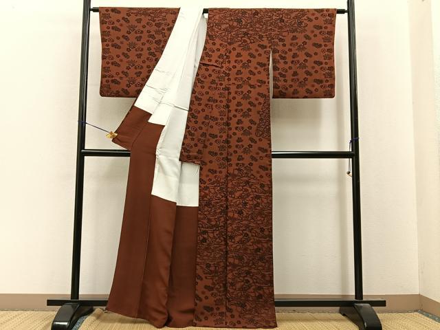 平和屋着物●訪問着　型染め　流水花文　鬼しぼ縮緬　正絹　逸品　BAAY8333hj