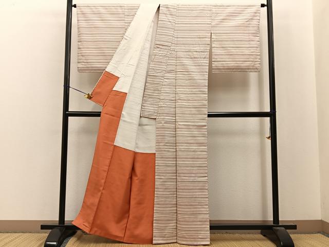 平和屋着物■上質な紬　道行コートセット　横縞　正絹　逸品　BAAY8342hj