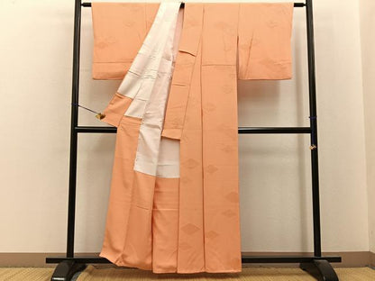 平和屋着物■上質な色無地　菱地紋　洒落柿色　正絹　逸品　BAAY8345hj