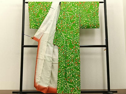 平和屋着物■上質な小紋　総絞り　枝花文　正絹　逸品　BAAY8354hj
