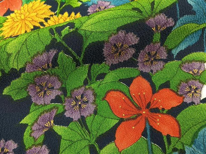 平和屋着物■上質な小紋　草花尽くし　濃紺地　金彩　正絹　逸品　BAAY8356hj
