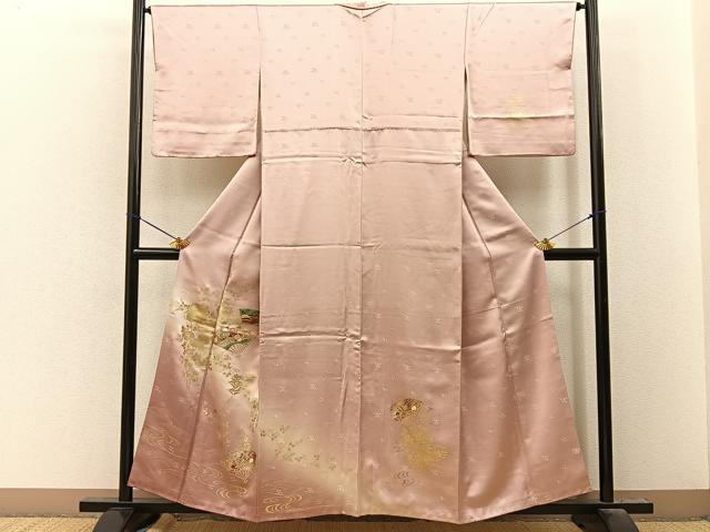 平和屋着物■訪問着　扇面草花文　暈し染め　金彩　正絹　逸品　BAAY8358hj