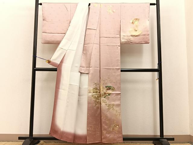 平和屋着物■訪問着　扇面草花文　暈し染め　金彩　正絹　逸品　BAAY8358hj