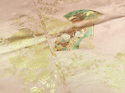 平和屋着物■訪問着　扇面草花文　暈し染め　金彩　正絹　逸品　BAAY8358hj