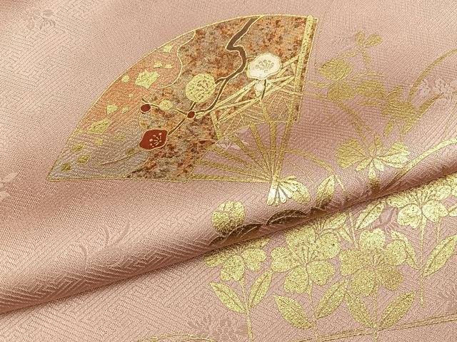 平和屋着物■訪問着　扇面草花文　暈し染め　金彩　正絹　逸品　BAAY8358hj