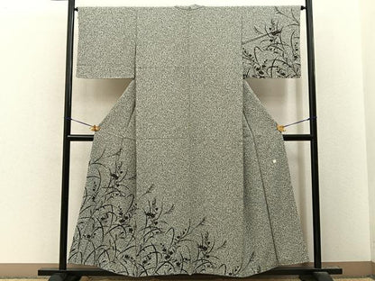 平和屋着物■訪問着　桔梗　たたき染め　黒地　金彩　正絹　逸品　未使用　BAAY8362hj