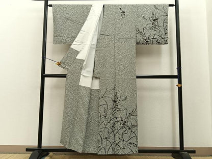 平和屋着物■訪問着　桔梗　たたき染め　黒地　金彩　正絹　逸品　未使用　BAAY8362hj