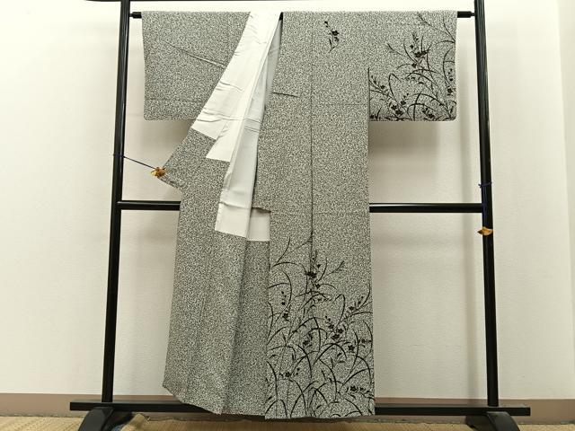 平和屋着物■訪問着　桔梗　たたき染め　黒地　金彩　正絹　逸品　未使用　BAAY8362hj